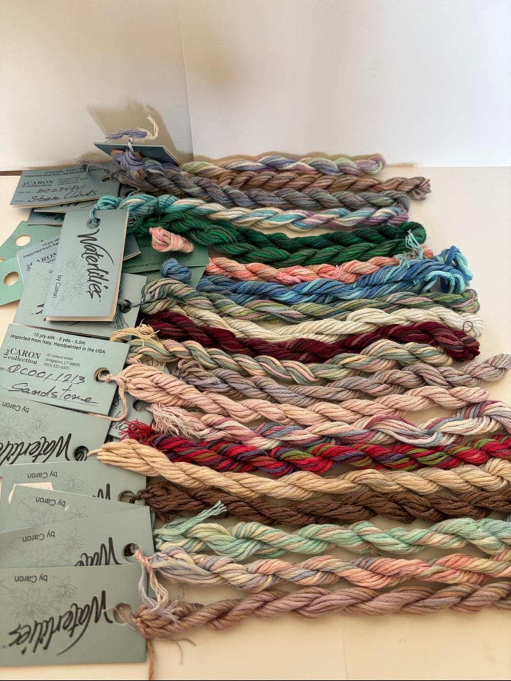 Lot of 21 Caron waterlilies hand painted silk embroidery threads